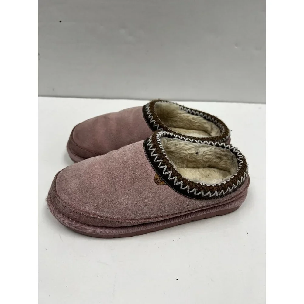 Lamo House Slippers Youth 2 Pink Suede Fur Lined Moccasins Cozy